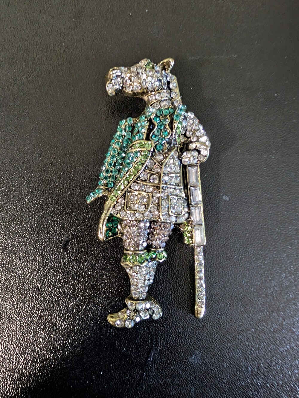 Rhinestone Horse Gentleman Brooch Green Crystal Equestrian Dapper Statement Pin